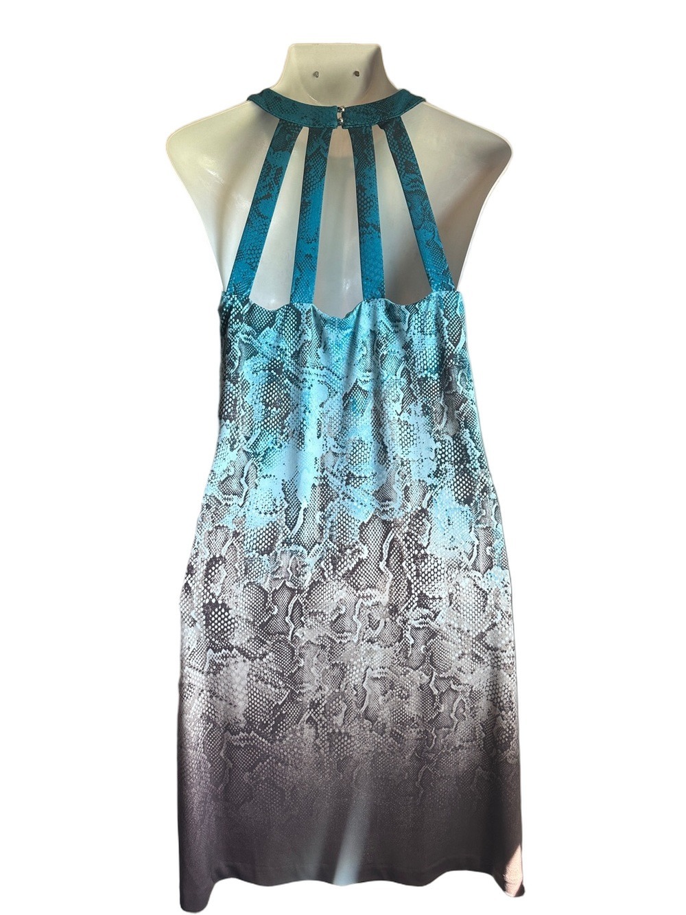 White House Black Market Blue Brown Snake Print Halter Dress Large - Picture 5 of 9